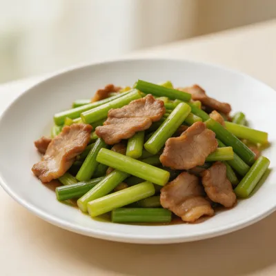 Suan Tai Chao Rou — Garlic Shoots with Pork